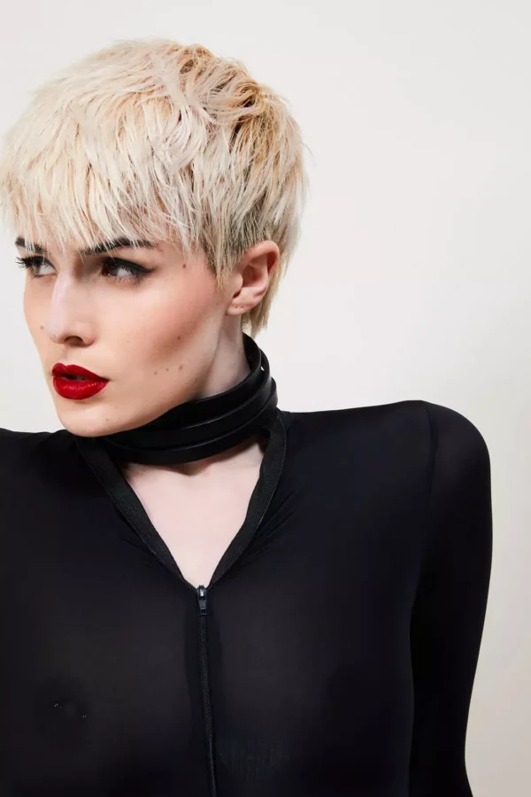 Catsuit UNZIP ME en zentai noir semi-opaque