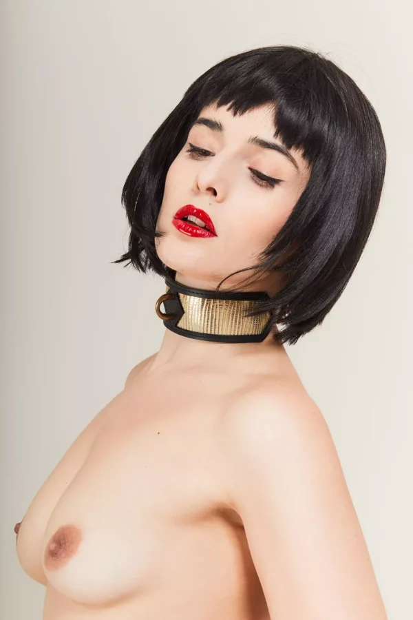 Collier de soumission en cuir Gold LADY LUCK x Abara