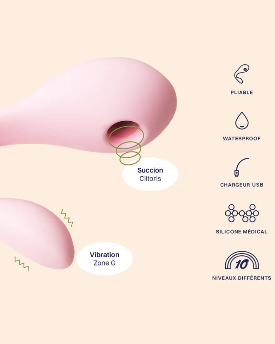 Éveillez votre Sensualité avec nos Sextoys Puissante® Raffinés, de Qualité et Polyvalents. Coco de Puissante® c'est 10 modes différents, à la fois pour la Succion et la Vibration